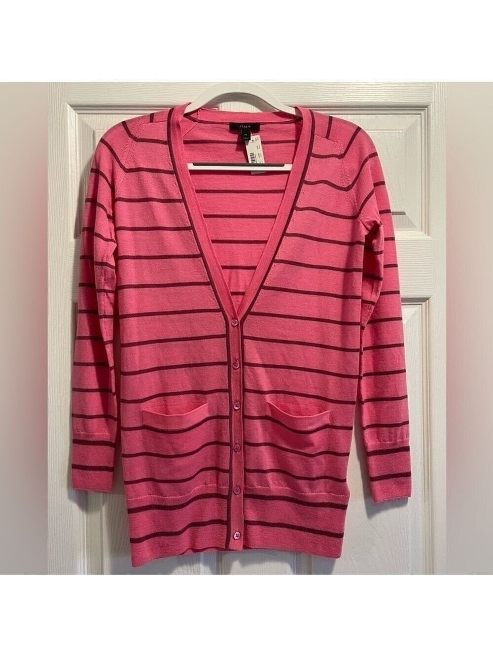 NWT J. Crew Striped Cardigan Relaxed Fit V-Neck  100% Merino Wool Sweater XS NEW